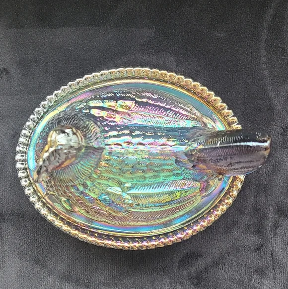 Hen On Nest Carnival Glass Oil Slick - Picture 2 of 8